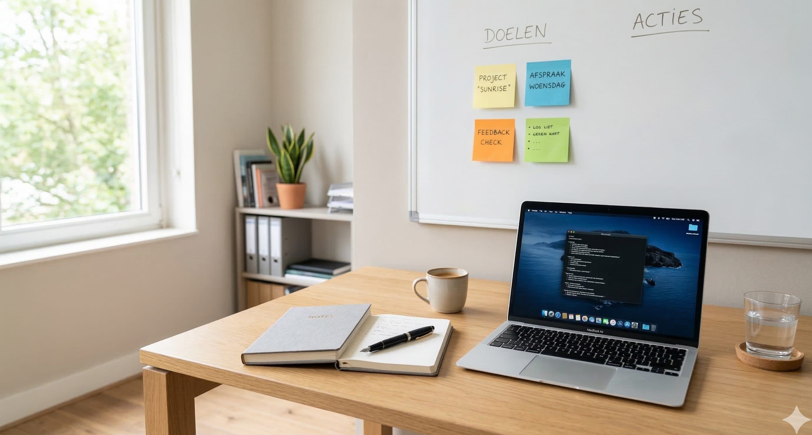 Whiteboard met doelen en acties voor procesplanning